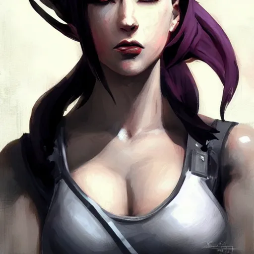 Image similar to portrait of a beautiful muscular tifa lockhart with plump lips in team fortress 2 style, tragic, military art, concept art, fantasy, hd shot, digital portrait, beautiful, artstation, comic style, by artgerm, guy denning, jakub rozalski, magali villeneuve and charlie bowater