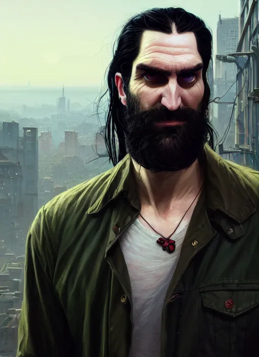 Image similar to highly detailed portrait of peter steele in gta v, stephen bliss, unreal engine, fantasy art by greg rutkowski, loish, rhads, ferdinand knab, makoto shinkai and lois van baarle, artgerm, pixar, ilya kuvshinov, rossdraws, tom bagshaw, global illumination, radiant light, detailed and intricate environment