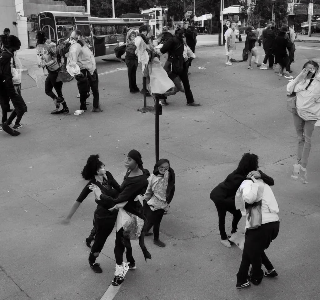 Image similar to people at the bus stop were looking at me. they were dancing among themselves. a courting, fleeting, violent dance that i was not invited to. after about a thousand questions the police officers stopped talking, although i was no longer answering. i hadn't even been listening. i was trying to look at the people at the bus stop, but they kept disappearing