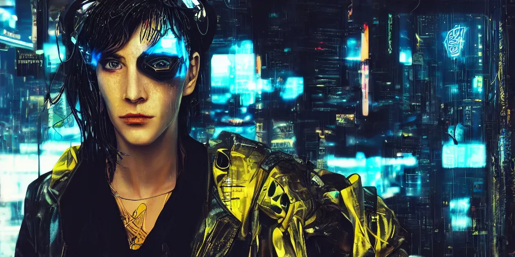 Image similar to realistic portrait of the cyberpunk punk with golden black crown and pretty eyes, ultra realistic, 8k