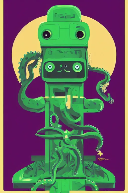 Image similar to a movie poster for the film (green robot octopus) by Tom Whalen, highly detailed, award winning creature portrait, fantasy, artstation