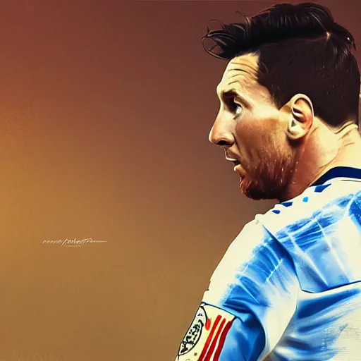 Image similar to lionel messi crying on cristiano ronaldo's shoulder, cristiano is very proud of himself, digital art, art station, high quality, very detailed, golden hour, 8k