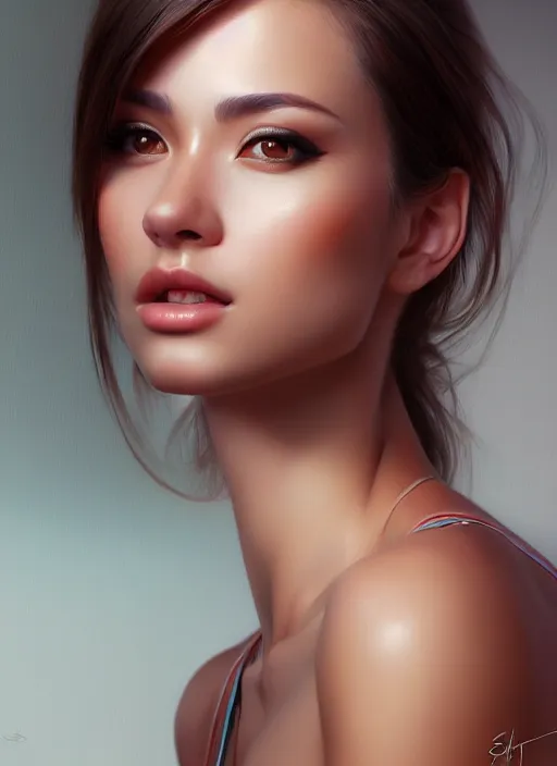 Image similar to photo of a gorgeous young woman in the style of stefan kostic, realistic, sharp focus, 8k high definition, insanely detailed, intricate, elegant, art by stanley lau and artgerm