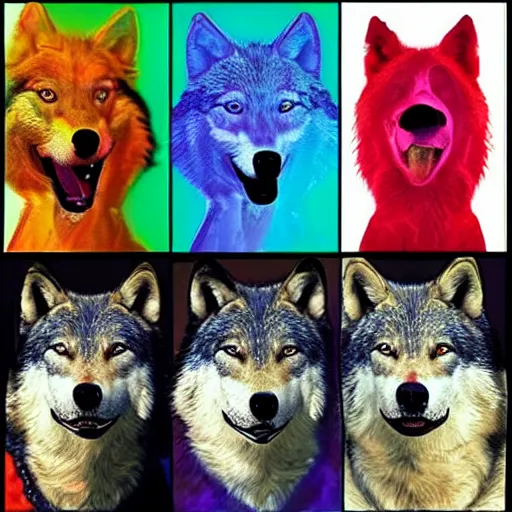 Prompt: retarded wolf, funny, colorful