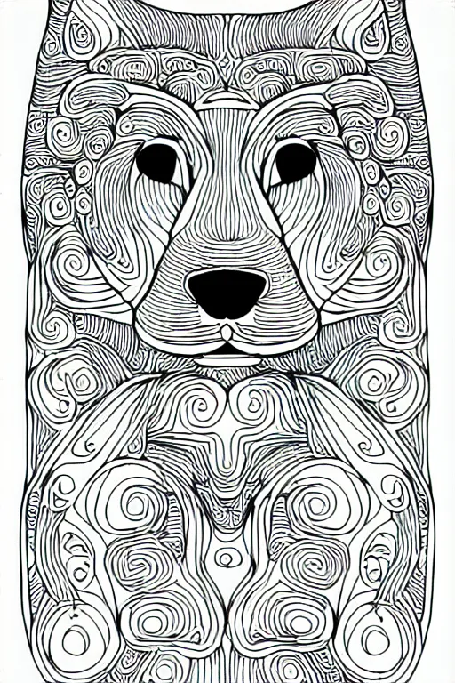 Prompt: puppy dog chart cat statue ornaments fractal ink drawing line art colouring page, vector, margins, fine lines, centered