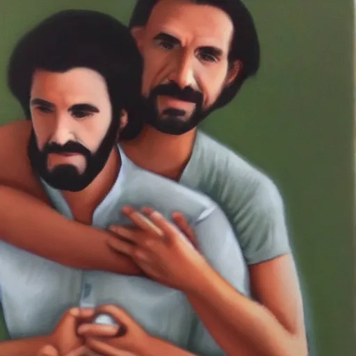 Image similar to jesus christ putting joel esteen in a headlock, high detail, photorealistic,