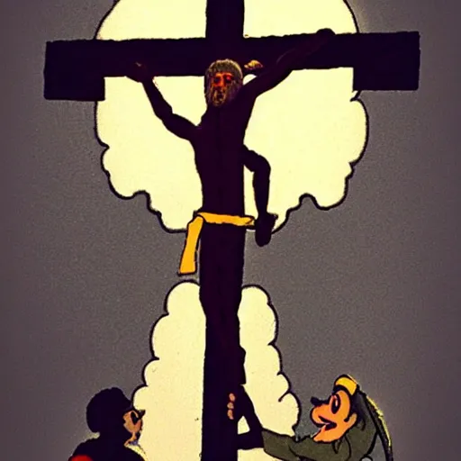 Prompt: goofy crucifixion