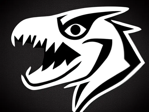 Image similar to stylized angry energetic dynamic velociraptor!!! sports logo black and white sketch!!!