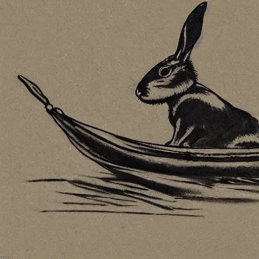 Image similar to a rabbit in a rowboat, in the style of anders zorn, tattoo stencil