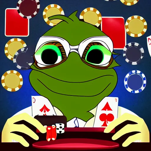 Image similar to pepe as casino dealer, gambling, casino, detailed, artstation