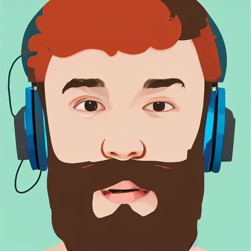 Image similar to streamer on twitch, stubble beard, ginger, stubbles, red headphones, in the style of tatsuro kiuchi, art