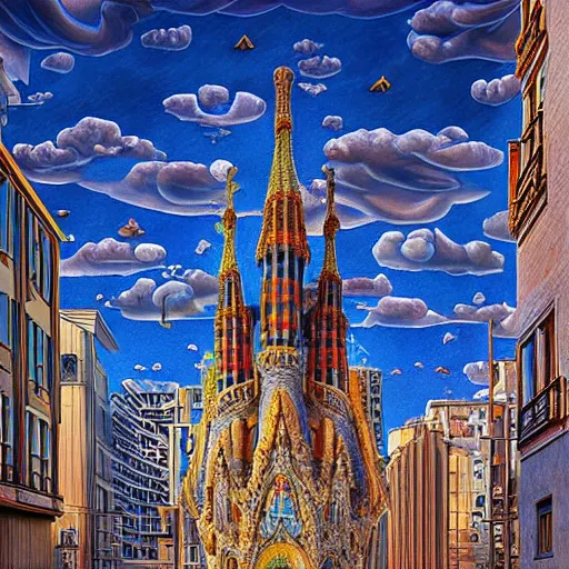 Image similar to city skies hyper realism 8 k by antoni gaudi, arthur adams, rob gonsalves, artgerm