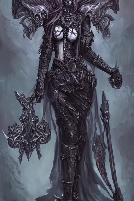 Prompt: concept art of beautiful necromancer lady in warrior pose, gothic, hyper detailed