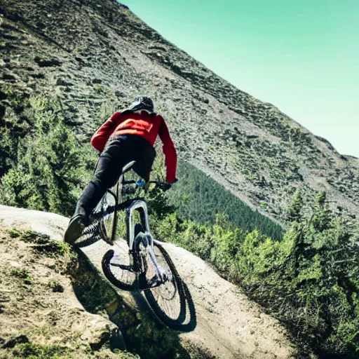 Image similar to a man in a mountain bike in the mountain