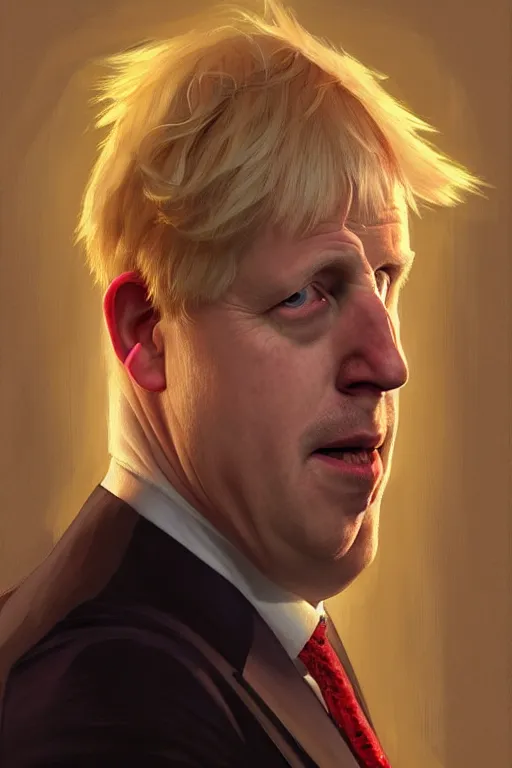 Image similar to Boris Johnson as King Pin, realistic portrait, symmetrical, highly detailed, digital painting, artstation, concept art, smooth, sharp focus, illustration, cinematic lighting, art by artgerm and greg rutkowski and alphonse mucha