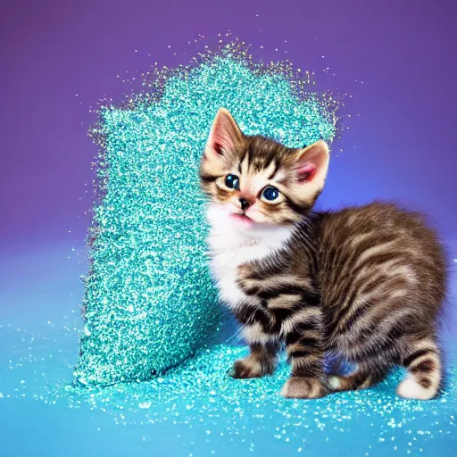 Prompt: kitten bathing itself with a glitter explosion, 8k,award winning photo