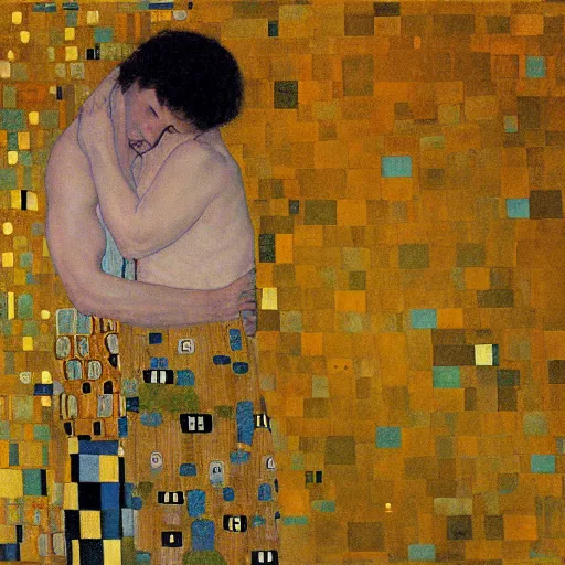 Prompt: a man laying in the sun covered by silk blankets, full body, Gustav Klimt painting