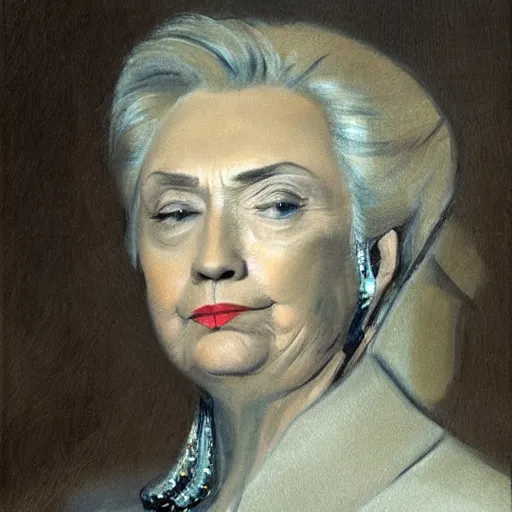 Prompt: detailed portrait of hillary clinton wearing beautiful earrings by francisco goya