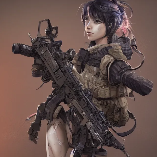 Prompt: the hyperrealistic portrait of lawful neutral female futuristic marine sniper as absurdly beautiful, gorgeous, elegant, young anime girl, an ultrafine hyperdetailed illustration by kim jung gi, irakli nadar, intricate linework, bright colors, octopath traveler, final fantasy, unreal engine 5 highly rendered, global illumination, radiant light, detailed and intricate environment