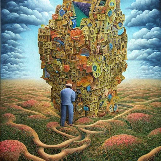 Image similar to a painting of a person, a surrealist painting by jacek yerka, cgsociety, fantastic realism, surrealist, detailed painting