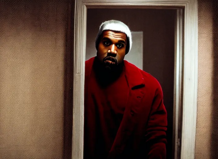 Prompt: film still of kanye west as jack torrance in the shining, 8 k