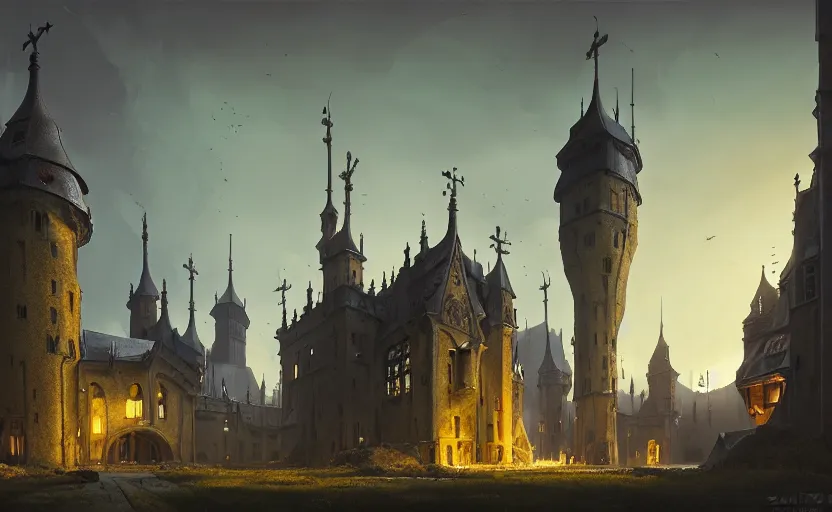 Prompt: exterior shot of utopian medieval stronghold architecture with cinematic lighting by zaha hadid peter zumthor and renzo piano and, darek zabrocki and greg ruthkowski, simon stalenhag, cinematic, holy place, paradise, scifi, futurism, atmospheric, concept art, artstation, trending on artstation