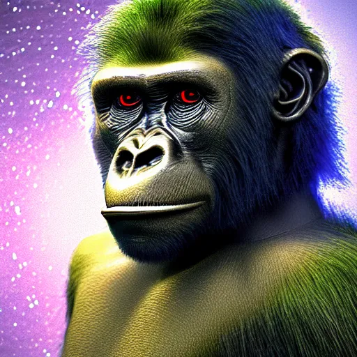 Prompt: UHD photorealistic Cosmic Borg Ape in the style of tonalism