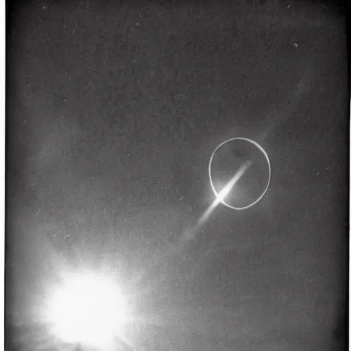 Prompt: a very bright flash in the sky, taken on a ww 2 camera, very high bloom ammount, realistic.