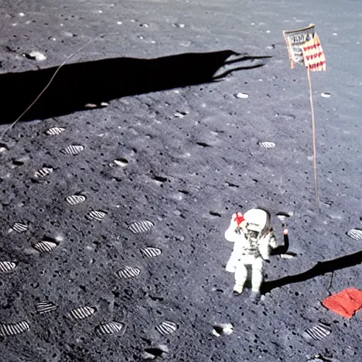 Image similar to ussr astronaut planting a flag on the moon