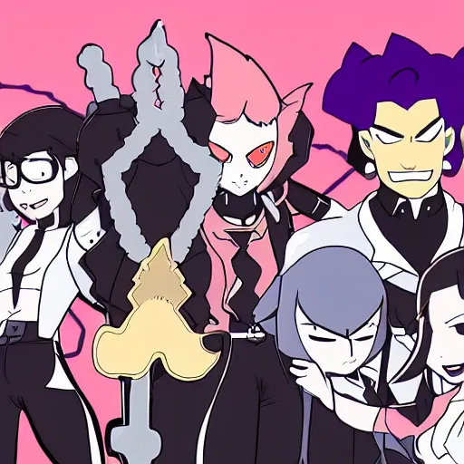 Prompt: A group of friends, illustrated by Studio Trigger