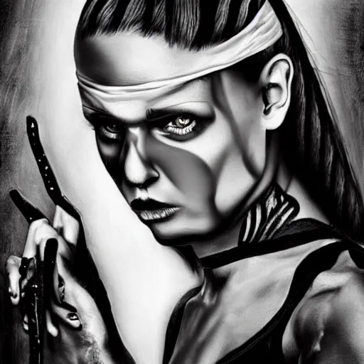 Prompt: black and white zeff art die antwoord photo realistic ninja