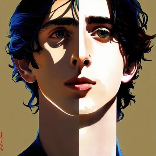 Image similar to timothee chalamet, realistic shaded perfect face, fine details. anime. realistic shaded lighting poster by ilya kuvshinov katsuhiro otomo ghost - in - the - shell, magali villeneuve, artgerm, jeremy lipkin and michael garmash and rob rey