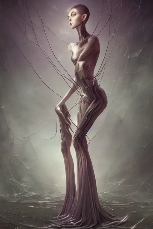 Image similar to portrait of an elegant alien spider queen, long legs, many legs, spindly legs, full body character concept art, by artgerm, tom bagshaw, gerald brom, vaporwave colors, lo - fi colors, vaporwave, lo - fi, moody vibe, goth vibe, 4 k, hd,