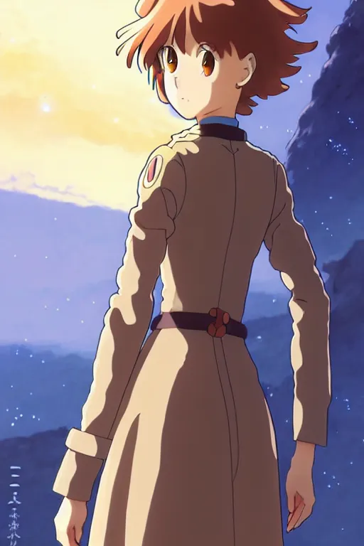 Prompt: anime art full body portrait character nausicaa concept art, anime key visual of elegant young female, short brown hair and large eyes, finely detailed perfect face delicate features directed gaze, sunset in a valley, trending on pixiv fanbox, studio ghibli, extremely high quality artwork by kushart krenz cute sparkling eyes hayao miyazaki