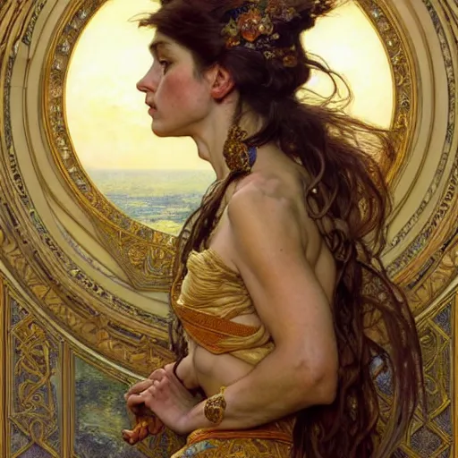 Image similar to highly detailed portrait of a majestic lioness queen in the form of a beautiful woman. d & d. art by donato giancola, eugene delacroix, ruan jia, carl larsson, alphonse mucha. trending on artstation, intricate details, energetic composition, golden ratio, concept art, illustration, elegant art, global illuminaition