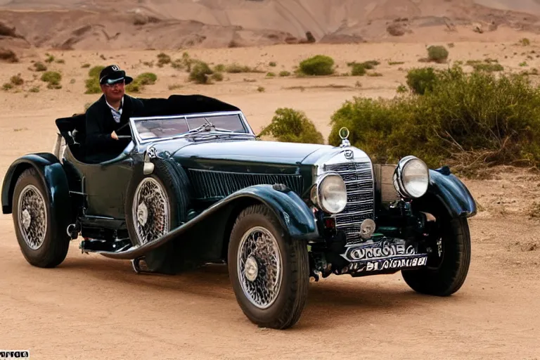 Prompt: mercedes benz 7 1 0 ssk trossi roadster 1 9 3 2, dakar rally footage, speed, bladerunner