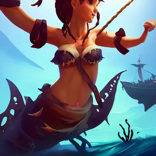 Image similar to jack the pirate mermaid on sea of thieves game avatar hero, behance hd by jesper ejsing, by rhads, makoto shinkai and lois van baarle, ilya kuvshinov, rossdraws global illumination