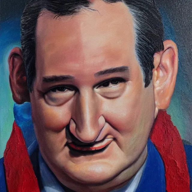 Image similar to an oil on canvas portrait painting of ted cruz, surrealism, surrealist, cosmic horror, high detail