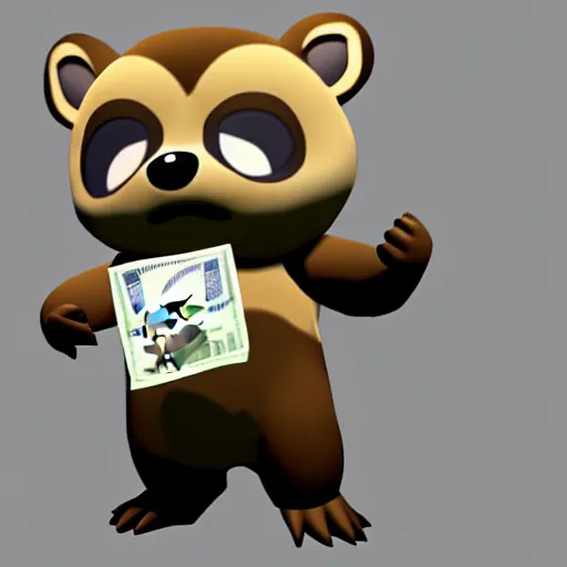 Prompt: tom nook crying, holding bags of money, 3 d model, unreal engine, hyper detailed, video game art, concept art, artstation