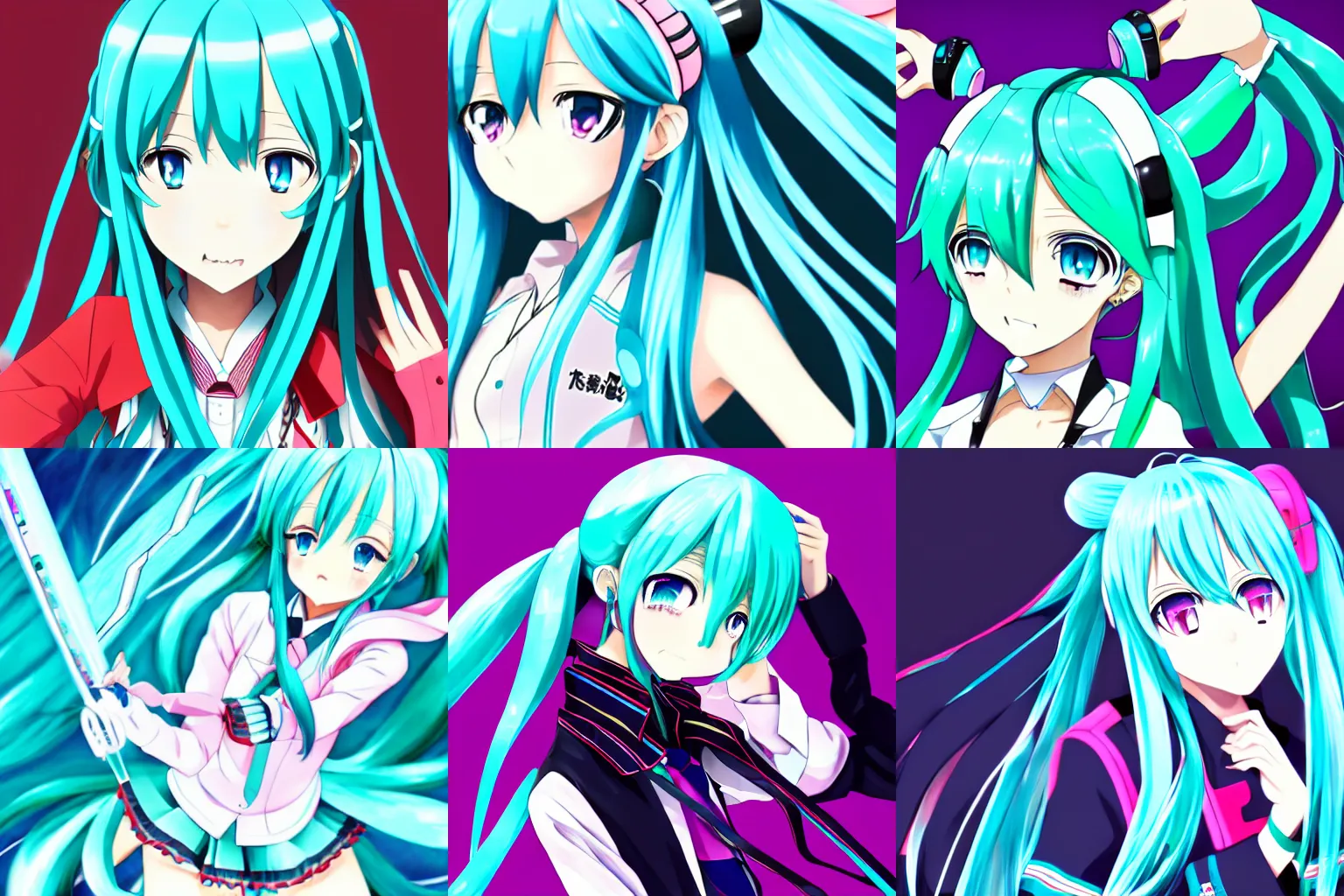 Prompt: hatsune miku anime, pixiv, extremely detailed, very sharp, vibrant, beautiful