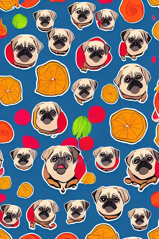 Image similar to Portrait of a pug as big as the world, sticker, colorful, illustration, highly detailed, simple, smooth and clean vector curves, no jagged lines, vector art, smooth