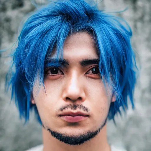 Image similar to rimuru tempest, young man blue hair ( ( ( ( ( ( ( ( ( ( eyes yellow ) ) ) ) ) ) ) ) ) ), canon eos r 3, f / 1. 4, iso 2 0 0, 1 / 1 6 0 s, 8 k, raw, unedited, symmetrical balance, in - frame