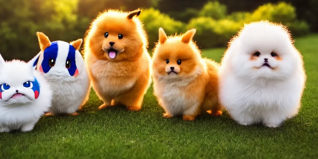 Image similar to real life pokemons photo cute chuncky adorable fluffy ultra realistic golden hour sharp focus