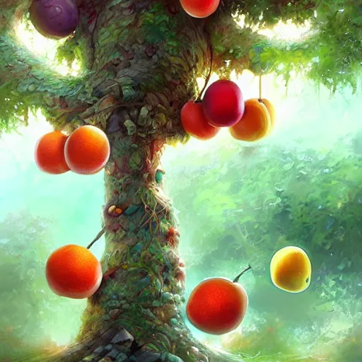 Image similar to tree that looks like fruits, made by stanley artgerm lau, wlop, rossdraws, james jean, andrei riabovitchev, marc simonetti, yoshitaka amano, artstation, cgsociety