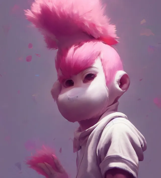 Image similar to a beautiful portrait of a cute boy with pink hair wearing a kigurumi. character design by cory loftis, fenghua zhong, ryohei hase, ismail inceoglu and ruan jia. artstation, volumetric light, detailed, photorealistic, rendered in octane