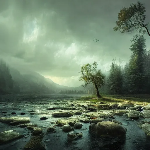 Prompt: michal karcz grunge painting of a beautiful landscape. , modern theme, detailed, elegant, intricate, 4k,