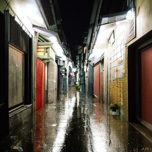 Prompt: seoul alleyway, rainy night