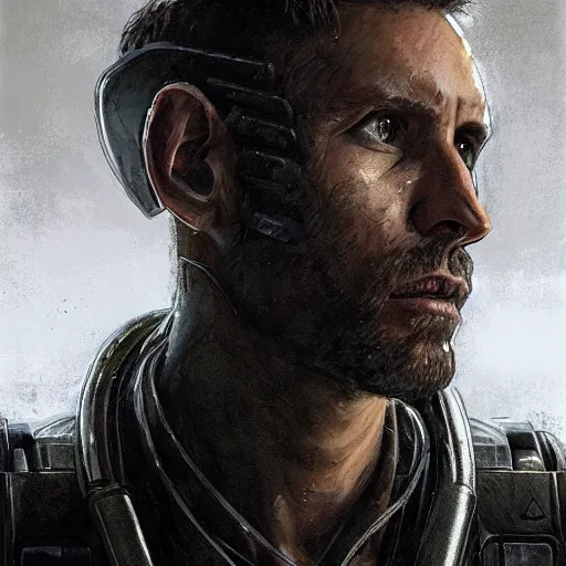 Image similar to portrait of a man by greg rutkowski, jenzen ackles as a weyland - yutani mercenary, from aliens franchise, he is about 3 0 years old, military composure, wearing white and black colored tactical gear, highly detailed portrait, digital painting, artstation, concept art, smooth, sharp foccus ilustration, artstation hq