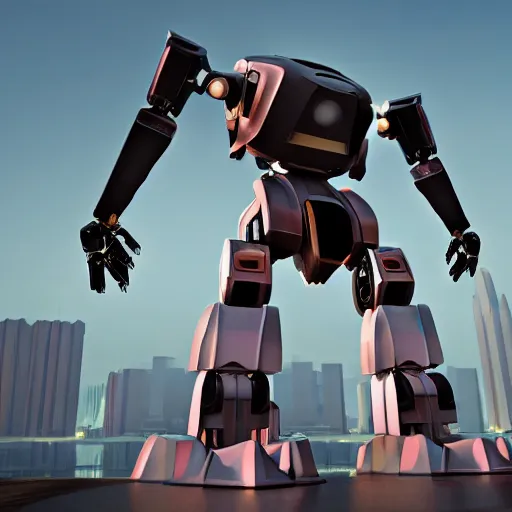 Prompt: (Reuters)A steel battle mecha, an art deco city, looks beautiful, still life.org (urlthebeautifula),NPR's Dinerah Kadebraya, and beeple