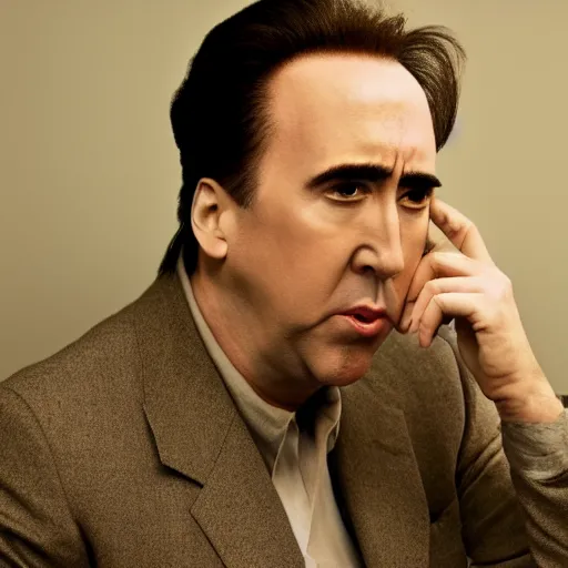 Image similar to Nick Cage is sad and crying, 4k photograph